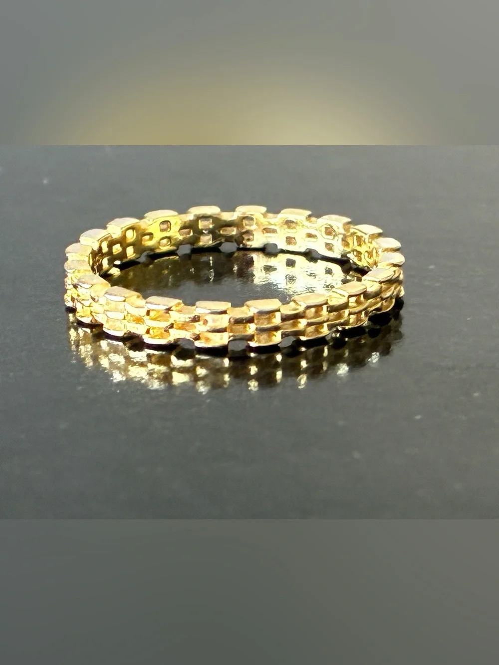 Sterling Silver 925 Gold Textured Link Band Ring Sz 8